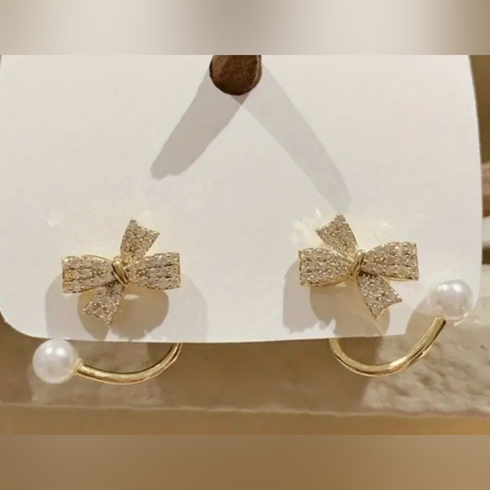 Unique Rhinestone Bow Wrap Earrings